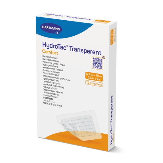 HydroTac® Transparent Comfort hidrogél kötszer öntapadó szegéllyel (6,5x10 cm; 10 db)
